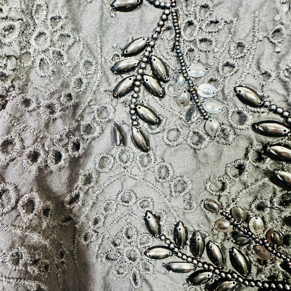 EXPRESS Black Eyelet Peplum Blouse, Size M - Picture 2 of 8